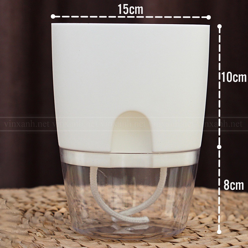Chậu cây thông minh tự tưới nước/chậu nhựa 2 lớp cao cấp đường kính 15cm/ trồng cây xanh để bàn văn phòng hiện đại