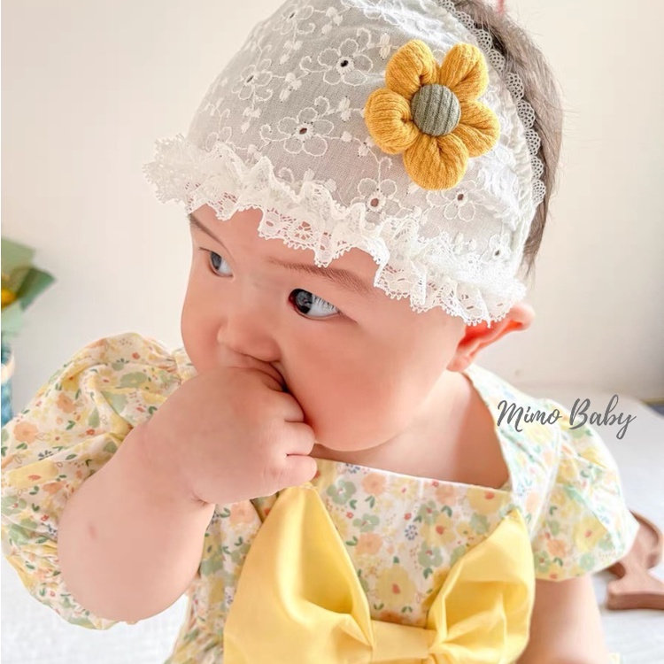 Mũ nón che thóp vải đũi phối ren đính hoa vàng xinh xắn cho bé gái MH184 Mimo Baby