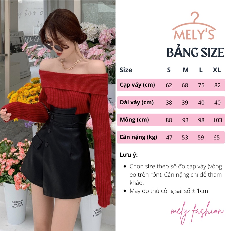 Quần giả chân váy da nữ ngắn chữ a cạp cao vạt lệch phong cách trẻ trung năng động vô cùng tôn dáng Mely Fashion CV26