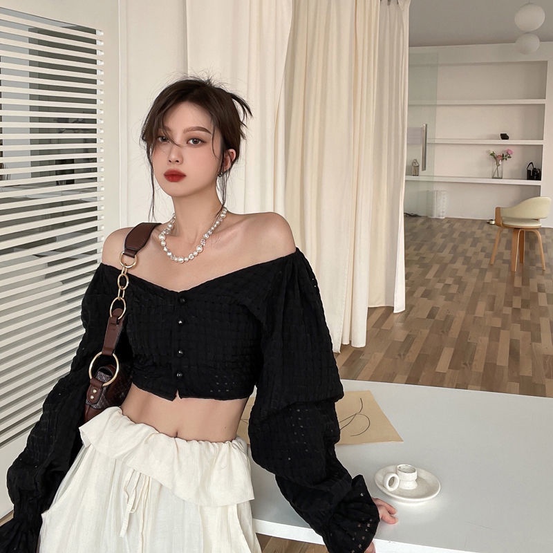 Áo kiểu COZOKC dài tay cổ chữ V thời trang