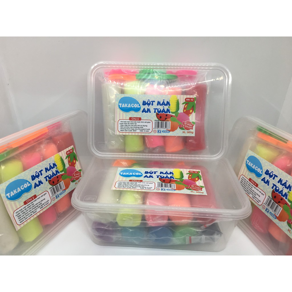 Đất nặn bột nặn TAKACOL hộp 10 màu 5 khuôn chơi kèm theo chủ đề HN-10