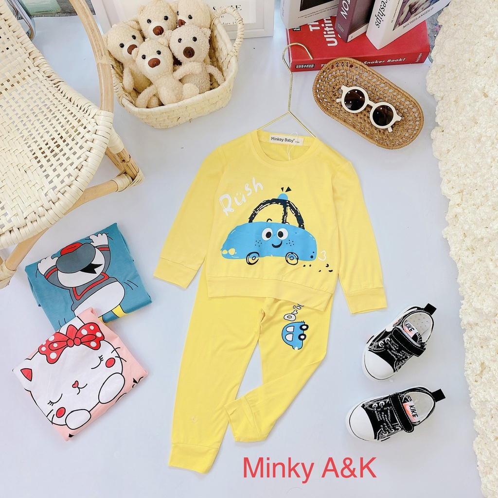 Bộ dài tay thun lạnh in hình động vật dễ thương cho bé trai , gái M.46