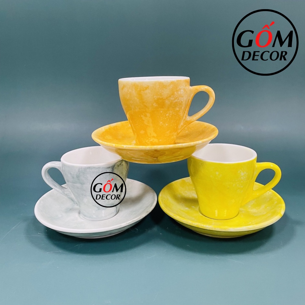 Cốc sứ vân đá Bát Tràng cao cấp - ly cà phê Cappuccino Nhật dung tích 70ml hàng chính hãng