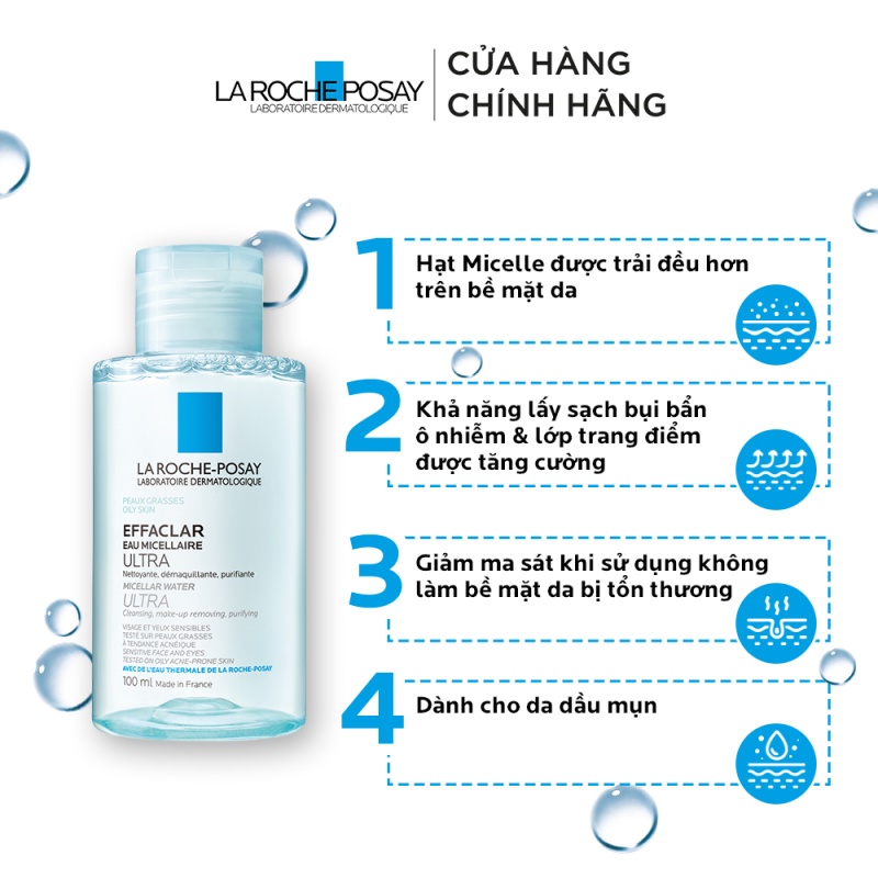 Nước làm sạch sâu và tẩy trang dành cho da dầu nhạy cảm  La Roche Posay Effaclar Micellar Water Ultra 100ml