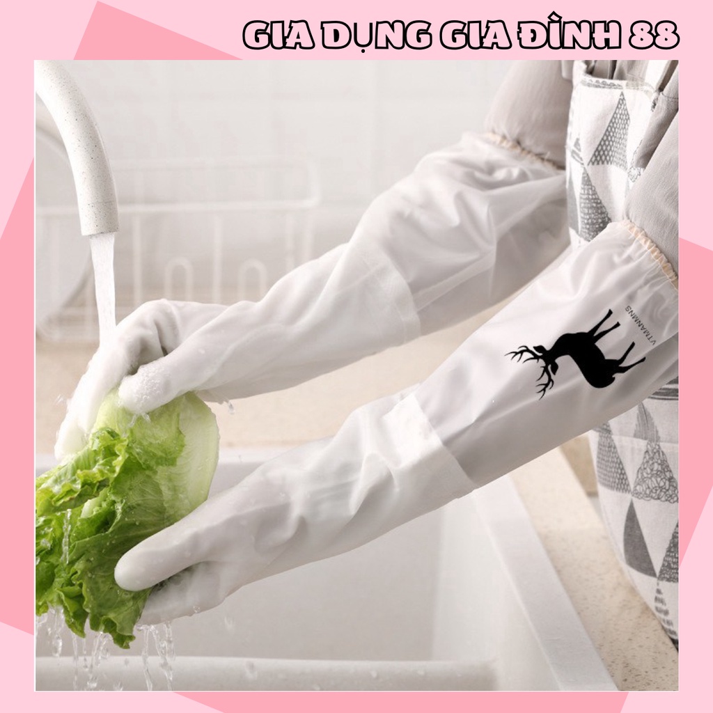 Găng Tay Cao Su Siêu Dai, Siêu Bền Có Lót Nỉ, Bo Chung Chống Tụt Loại Dài 88237 Gia Dụng Gia Đình
