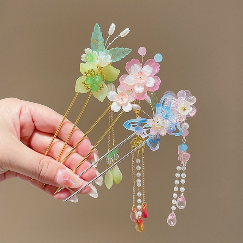 Trâm Cài Tóc Đính Hoa Phối Tua Rua Kiểu Cổ Điển Dễ Thương Cho Bé Gái