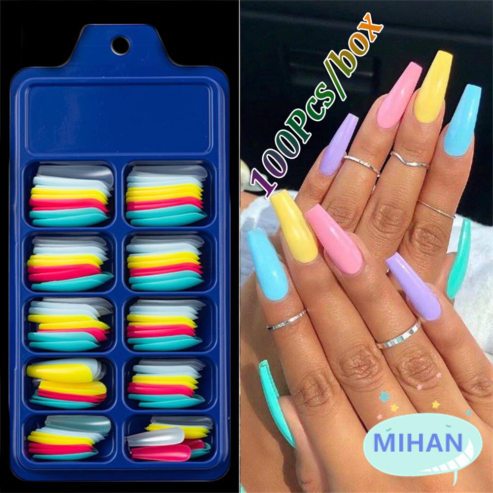 [Hàng mới về] Bộ 100 cái móng tay giả dài màu sắc đáng yêu
