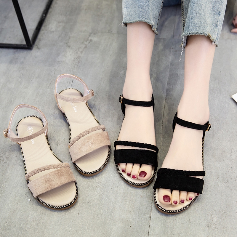Giày Sandal Nữ Quai Ngang Đế Bằng Phong Cách Hàn Quốc Thời Trang