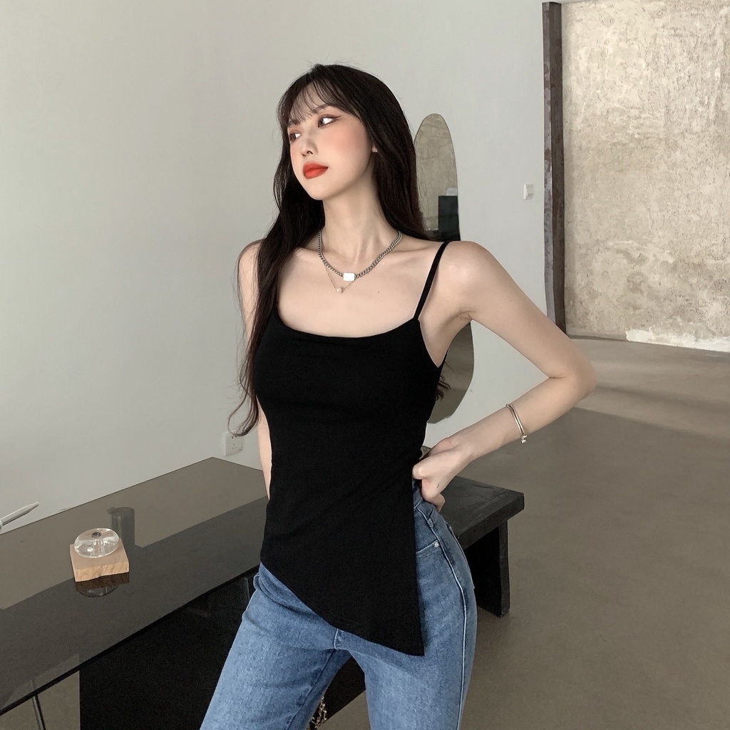 QADCOL Áo Ống Thiết Kế Không Đồng Đều Xinh Xắn Thời Trang Dành Cho Nữ