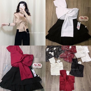 áo lệch vai nơ nhún lưng
