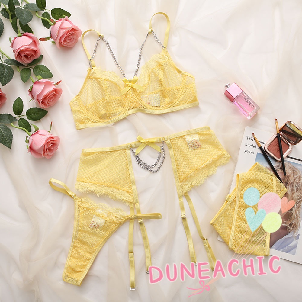 DUNEA Set Áo Ngực &amp; Quần Lót Nữ Dạng Ren Lưới