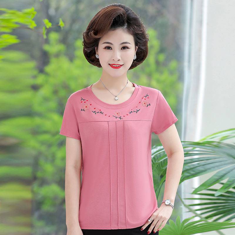 Thêu các mẹ mặc Áo Thun tay ngắn giữa tuổi phụ nữ cộng với kích thước rộng hàng đầu