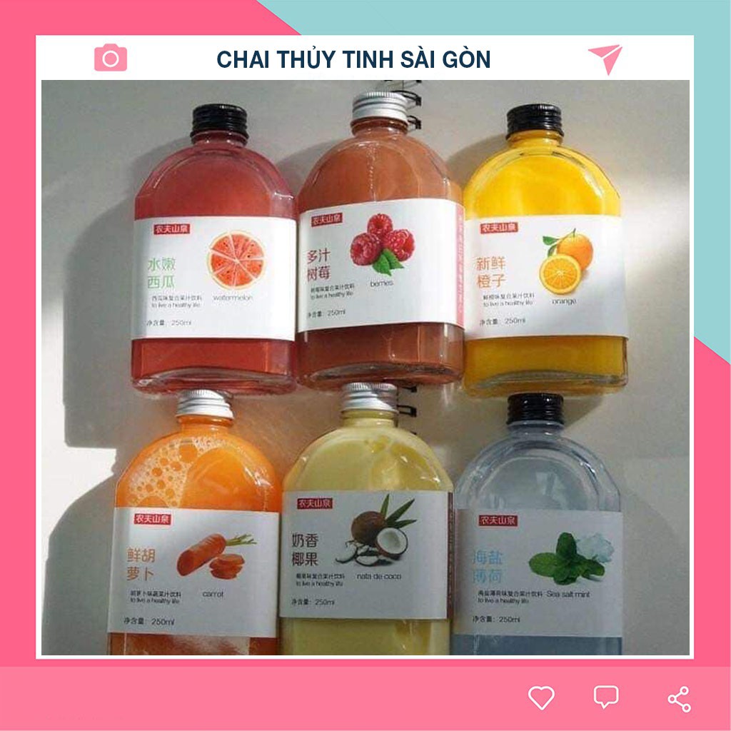 Chai thủy tinh Dẹp vác cạnh đầy đủ kích thước