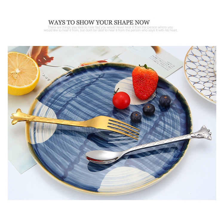 Bộ Muỗng Nĩa Inox 304 Hình Hươu Cao Cổ Hoạt Hình