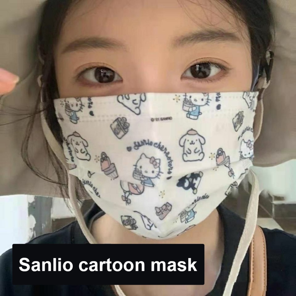 SANRIO Bộ 50 Khẩu Trang Chống Bụi Ba Lớp Họa Tiết Hoạt Hình Dùng Một Lần Dành Cho Người Lớn