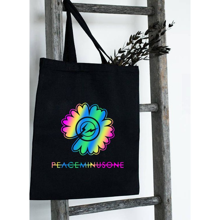 Túi tote vải bố đeo vai canvas in phản quang 7 màu hình hoa cúc Peaceminusone