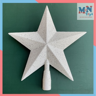 Ngôi sao trắng nhũ bạc gắn cây thông  trang trí Noel Giáng sinh Năm mới 30cm x 28cm