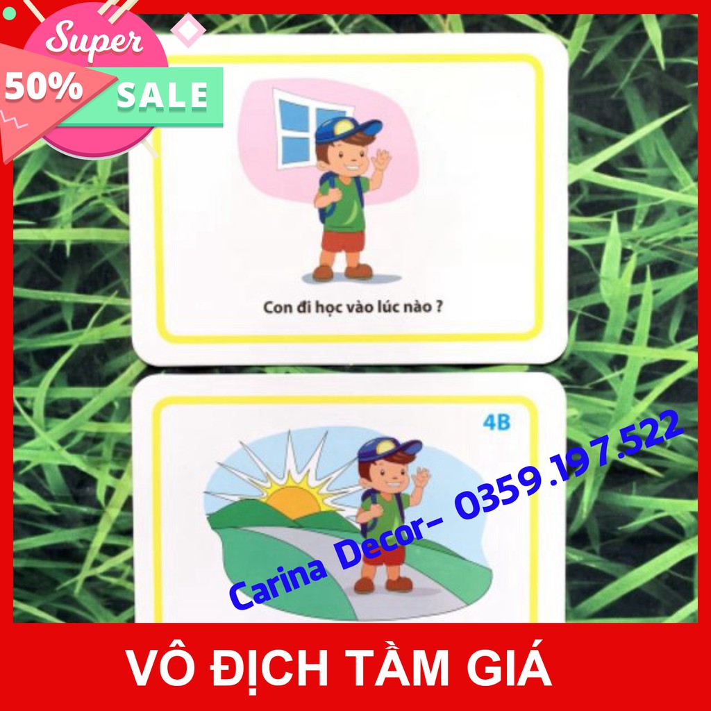 Flash card giúp trẻ tăng trưởng tiếng nói và giao tiếp: người nào? dòng gì? Ở đâu? khi nào? tại sao? - Carina Decor