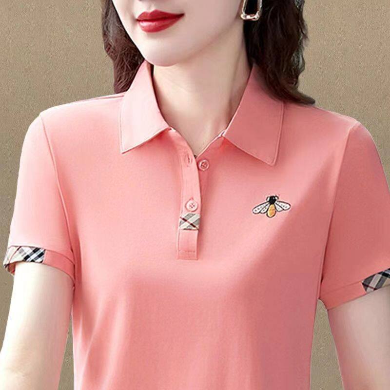 Áo Sơ Mi Polo Tay Ngắn Thêu Họa Tiết Vải Cotton Thời Trang Mùa Hè Xinh Xắn Cho Nữ