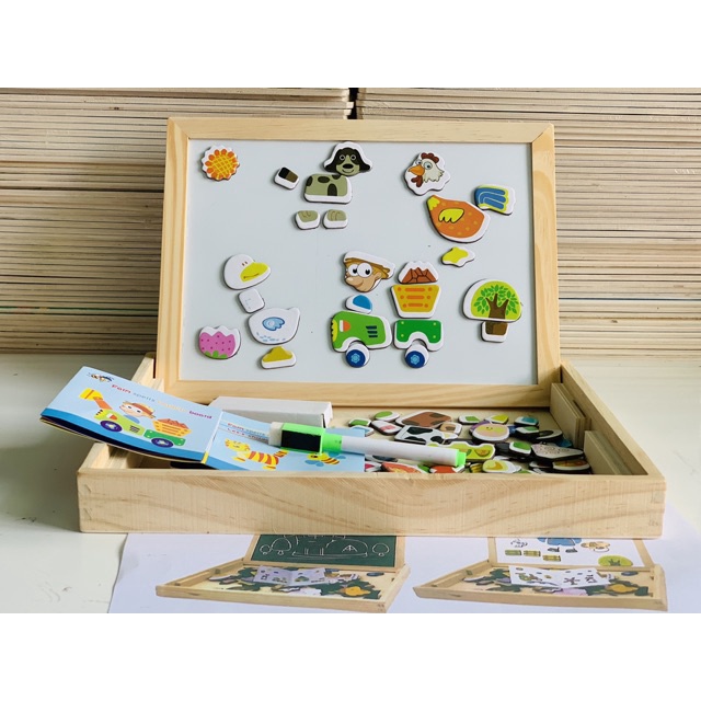 ✙Tranh nam châm ghép hình 2 mặt đa năng - đồ chơi gỗ Bi House