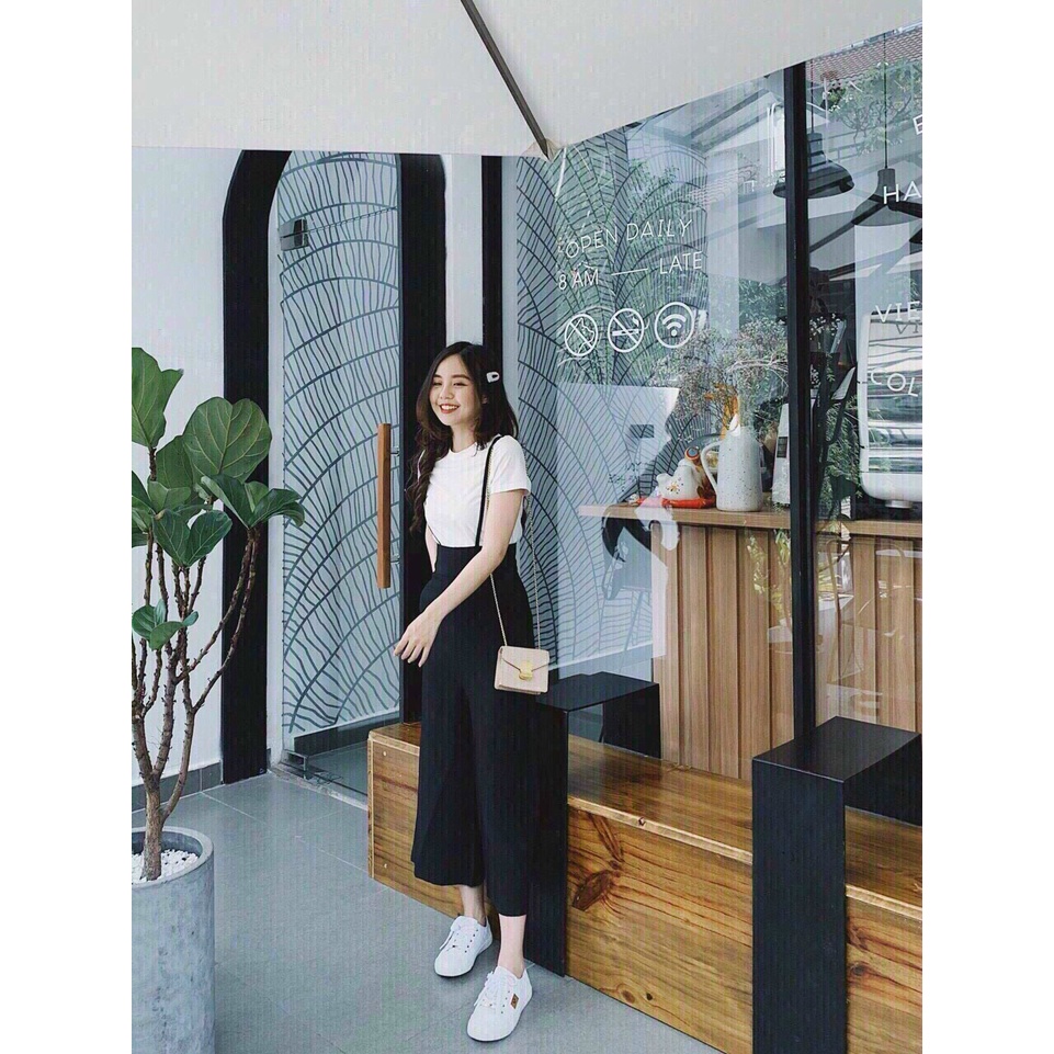 [ Miễn phí ship 2022 ] Set yếm cát hàn ống rộng, yếm 2 dây quần dài kèm áo trắng ulzzang cá tính, trẻ trung