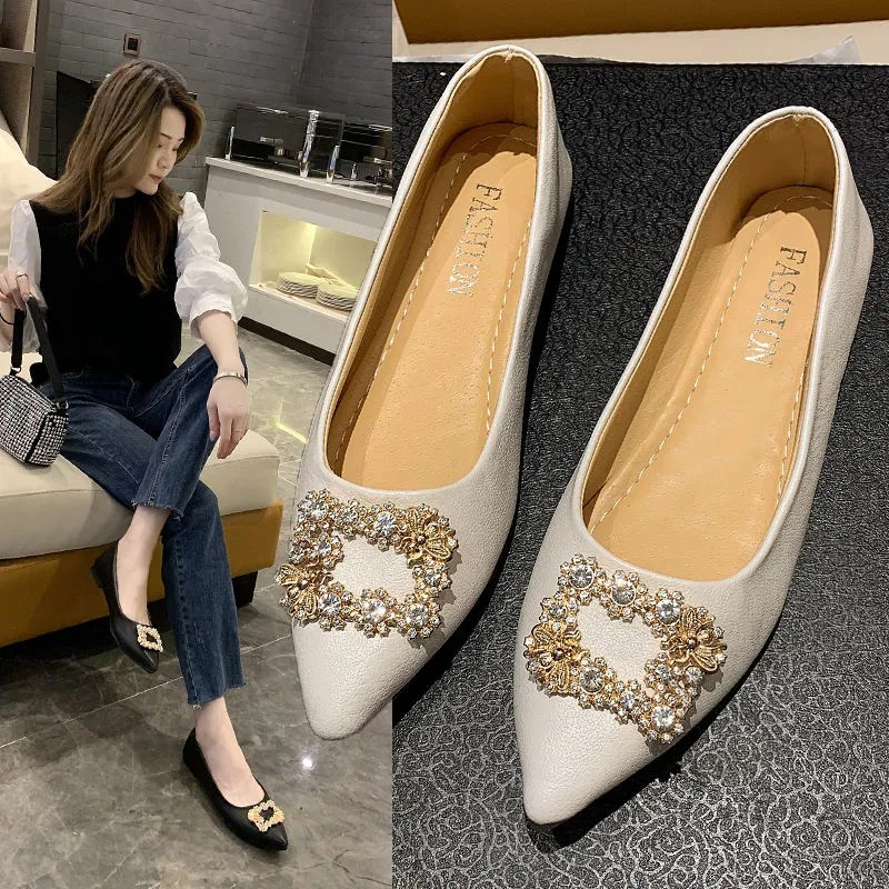 SWEETC Giày bệt nữ thời trang da mềm đế mềm mũi nhọn miệng nông cô dâu phù dâu giày cưới giày bệt