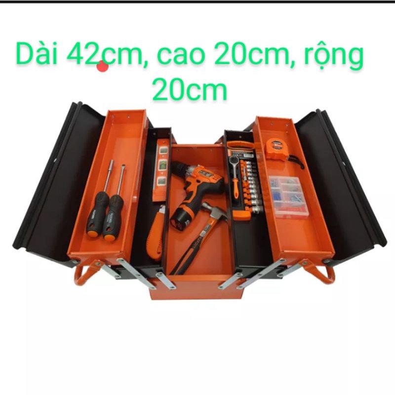 Thùng đựng đồ nghề sắt 3 tầng 5 ngăn dài 42cm cao 20cm rộng 20cm
