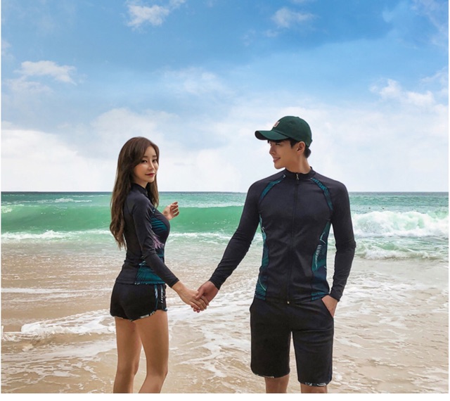 Đồ bơi đôi tay dài/ bikini tay dài khoá kéo nam nữ | BigBuy360 - bigbuy360.vn