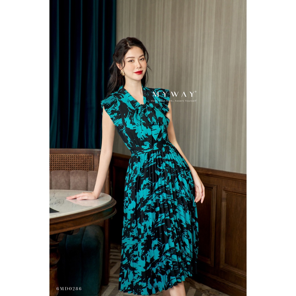 Đầm Nữ Thiết Kế Dáng Xòe MY WAY Tay Cánh Tiên Dập Ly In Họa Tiết Sang Trọng 6MD0286