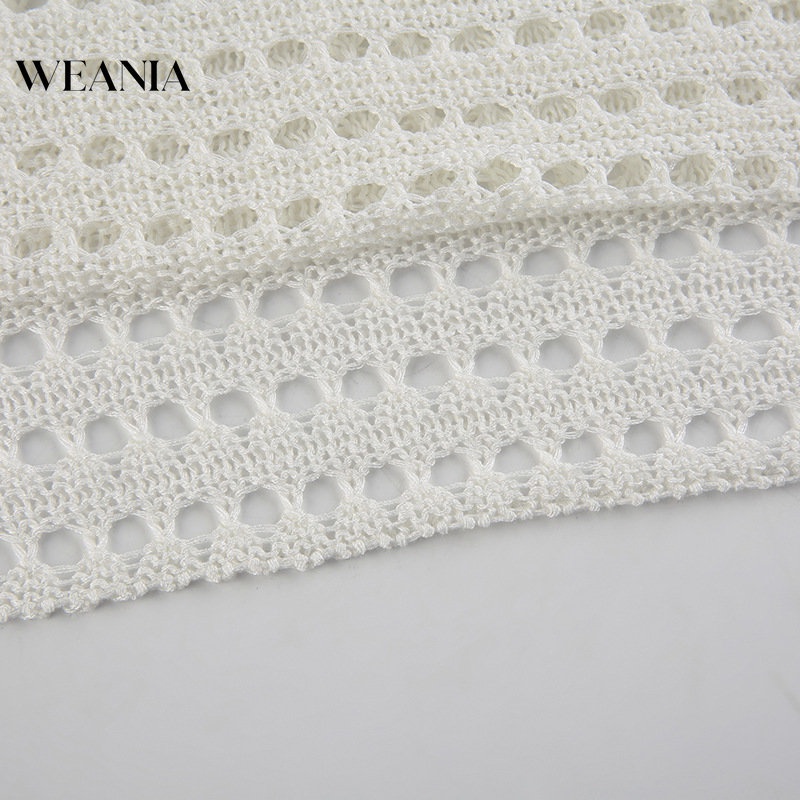 Weania Áo Thun Crop Top Dệt Kim Khoét Lỗ Tay Dài Cho Nữ