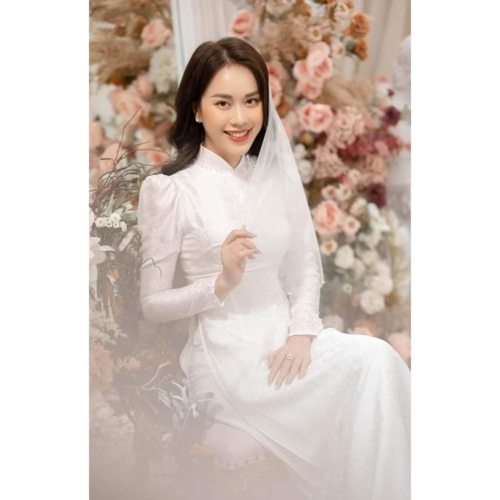 Áo dài cô dâu màu trắng tinh khôi, vải gấm tơ sang trọng - Áo dài Maay