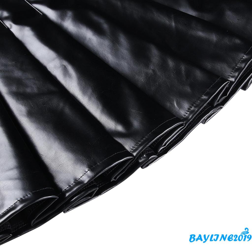 Chân váy da xếp ly lưng cao màu trơn khóa kéo thời trang xuân thu cho nữ