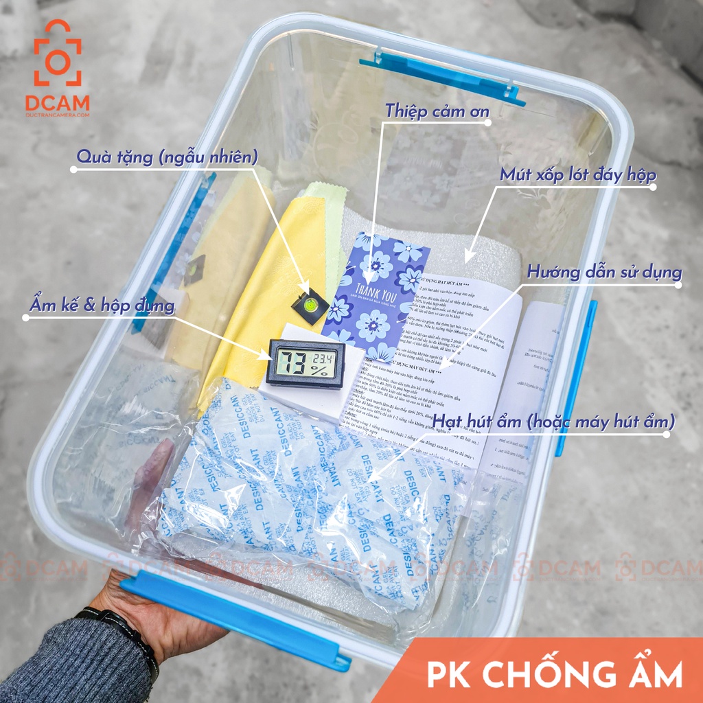 Combo hộp chống ẩm máy ảnh + máy hút ẩm + ẩm kế