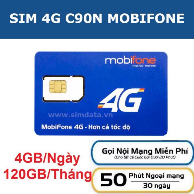 Sim 4G 10 số Mobifone C90N Tặng tháng đầu tiên.Mỗi tháng Tặng 120GB +1000p nội mạng +50p ngoại mạng.