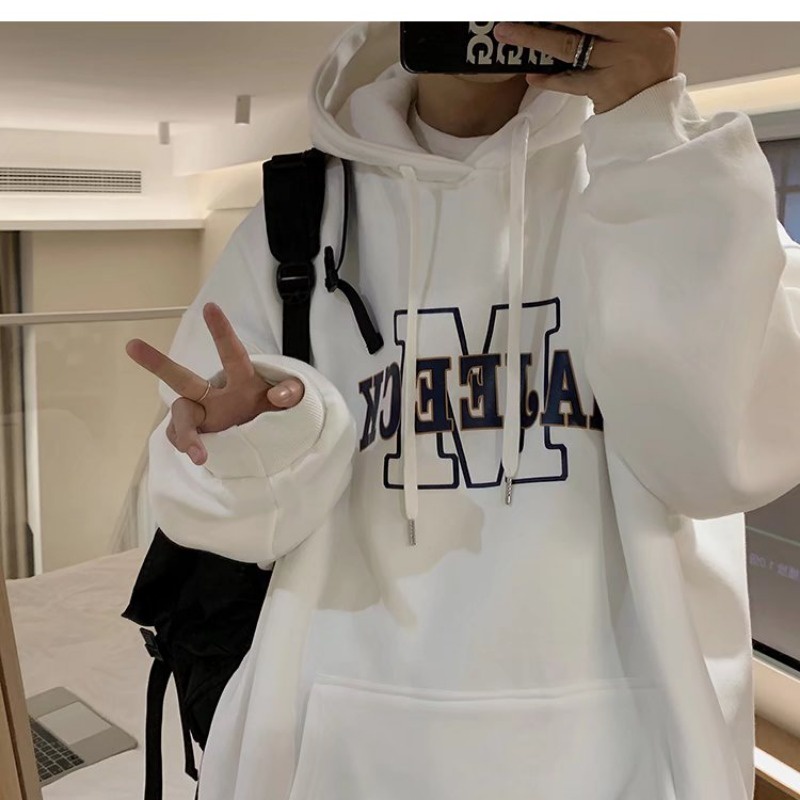Áo Khoác Hoodie Chui Đầu Tay Dài Dáng Rộng Lót Nhung In Chữ Kiểu Hàn Quốc Thời Trang Cho Cặp Đôi Cỡ M-8XL