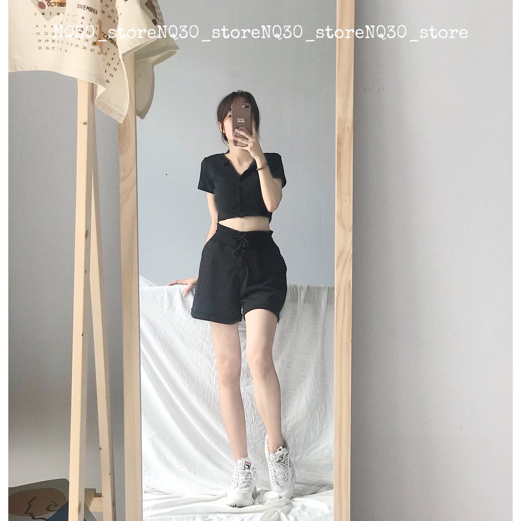 Quần Short Cạp Cao Nỉ Chân Cua Nữ Ullzang | BigBuy360 - bigbuy360.vn