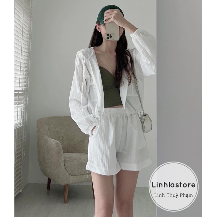 SET ÁO KHOÁC ĐŨI NHĂN KÈM QUẦN SHORT STYLE HÀN QUỐC