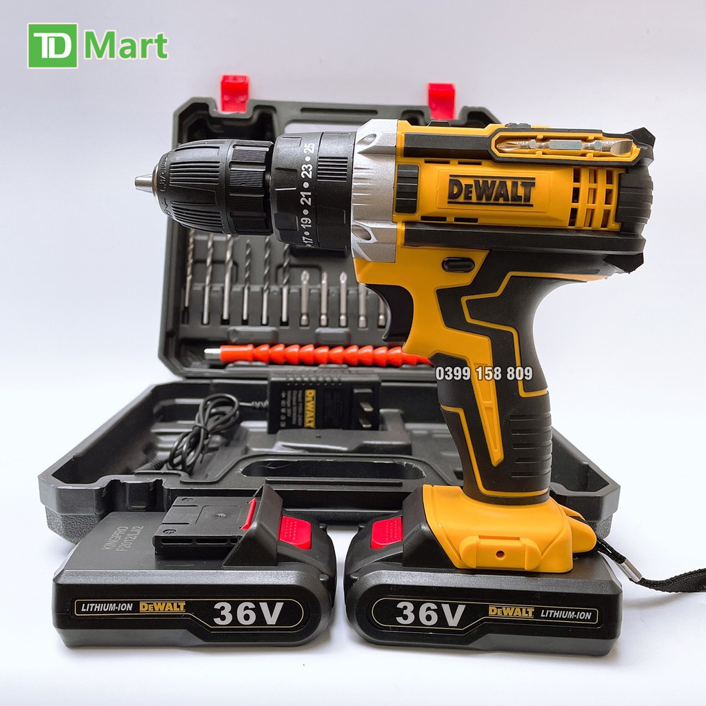 Máy khoan, bắt vít dùng pin 36V DEWALT  3 chức năng, 100% lõi đồng tặng bộ phụ kiện 24 chi tiết