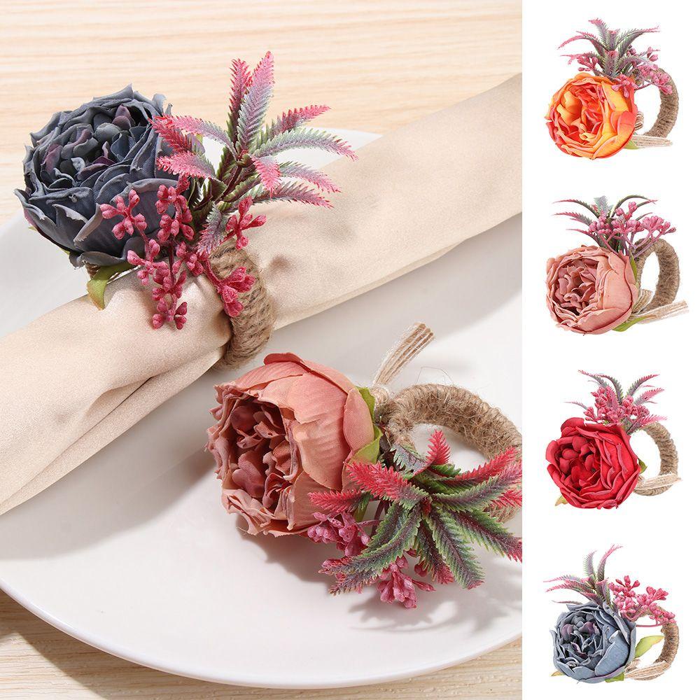 Vòng Nhẫn Khăn Ăn Hình Hoa Hồng Nhân Tạo Handmade Trang Trí Bàn Tiệc