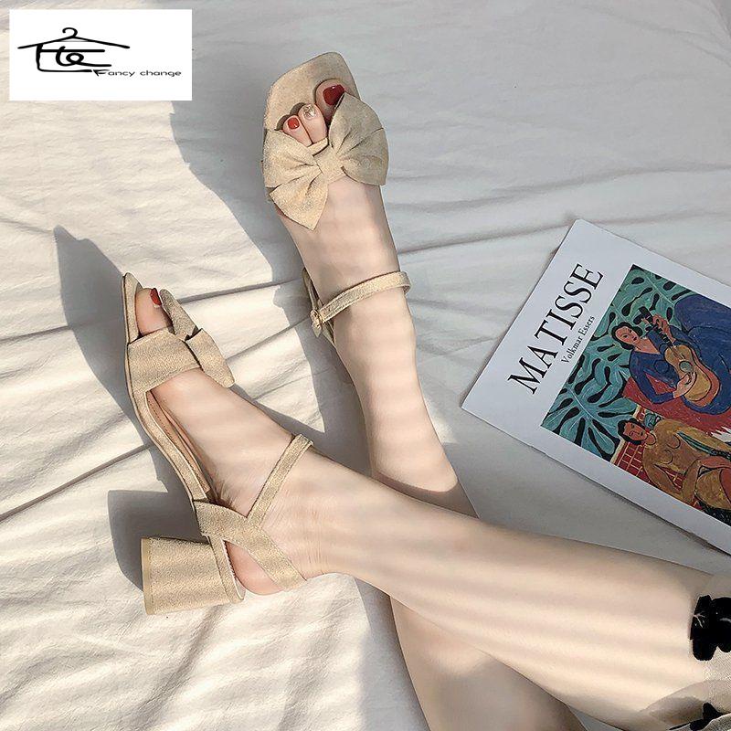 Giày Sandal Cao Gót Hở Ngón Đính Nơ Trang Trí Ngọt Ngào Thanh Lịch Thời Trang Mùa Hè Dành Cho Bạn Nữ