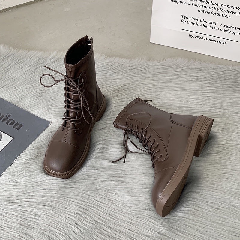 Boots nữ da , boots nữ ulzzang dây phong cách