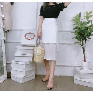 Chân váy midi phối màu xếp ly