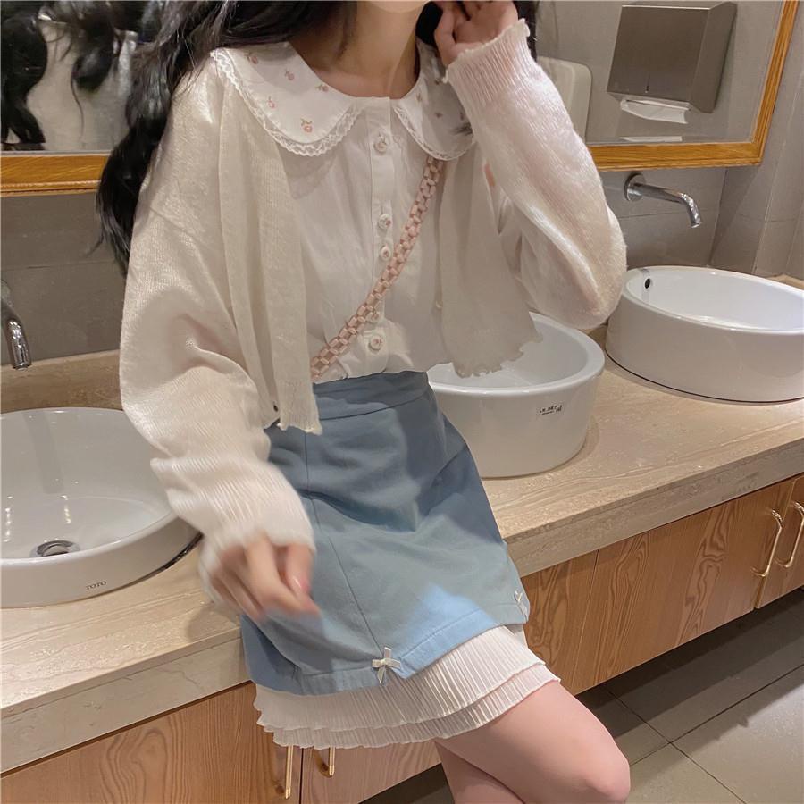 Chân Váy Chữ A Lưng Cao Phối Bèo Và Nơ Xinh Xắn Thời Trang Nhật Bản Cho Nữ