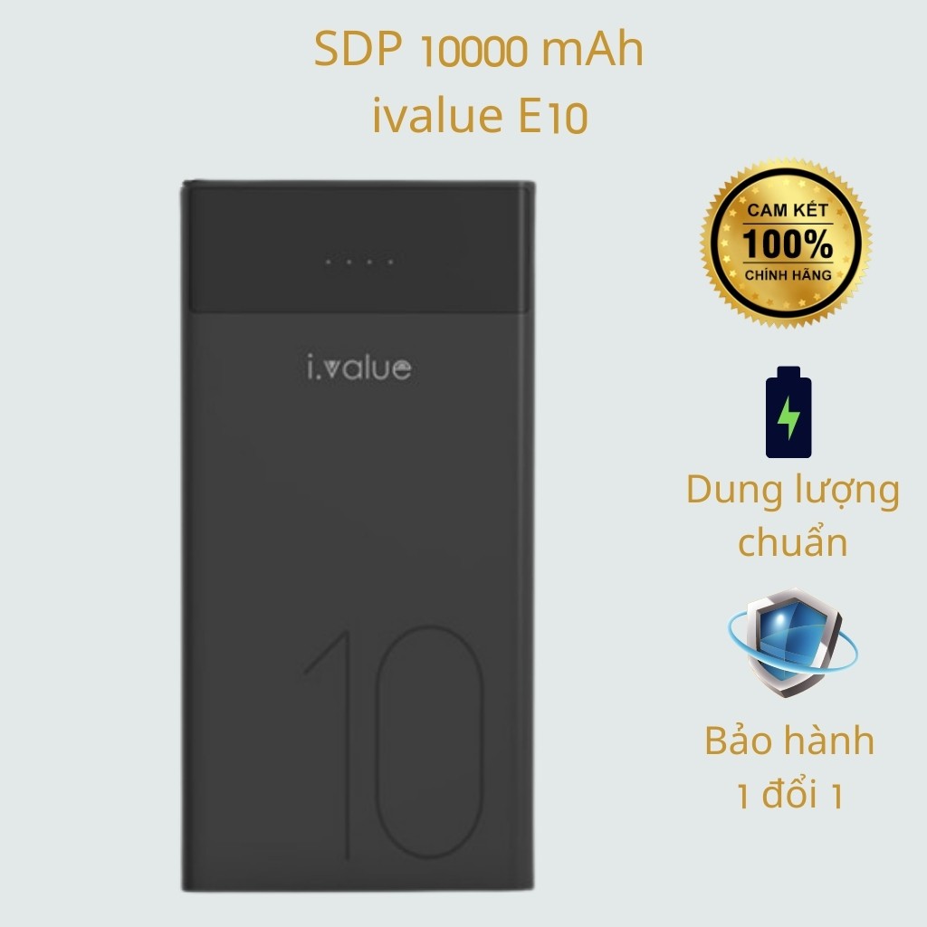 Pin sạc dự phòng Li-polymer 10000mAh ivalue E10 Trắng - Hàng chính hãng