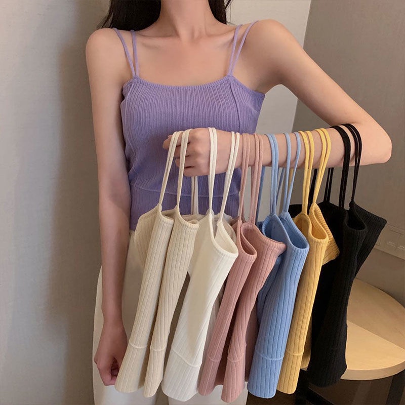 Áo hai dây IELGY dệt kim mỏng kiểu đơn giản dễ phối đồ thời trang cho nữ tùy chọn màu sắc