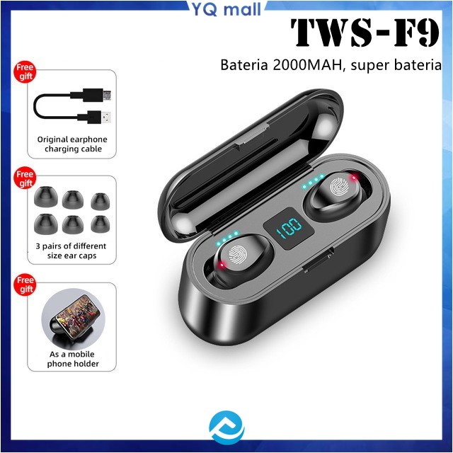 Tai nghe Bluetooth TWS F9 bản Quốc tế True Wireless không dây nút cảm ứng kháng nước thể theo stereo