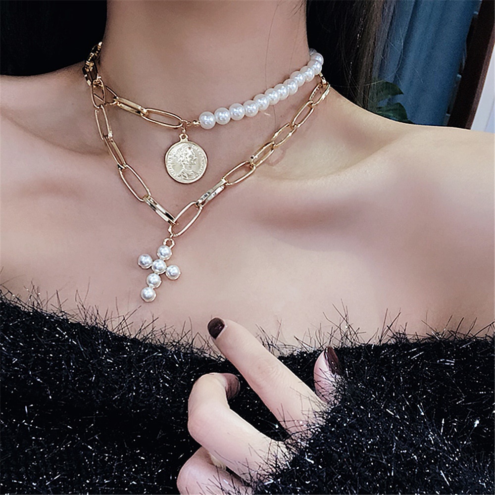 Vòng cổ choker đính ngọc trai nhân tạo thời trang 2022