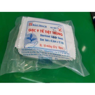 Gạc y tế tiệt trùng 5x12 lớp, chính hãng Bảo Thạch, Bịch 10 túi (Túi/ 10 miếng), băng bó vết thương, làm sạch vết thương