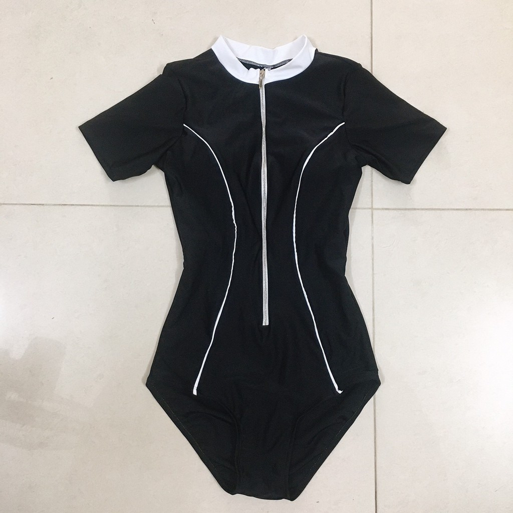 [LOẠI ĐẸP + HÌNH CHỤP THẬT] Bikini, Bodysuit 1 mảnh có tay khóa kéo VIỀN TRẮNG nhỏ cá tính | BigBuy360 - bigbuy360.vn