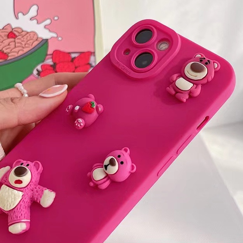 Ốp Điện Thoại Tpu In Hình Gấu Hồng Dâu Tây Cho iPhone 14 Pro Max 13 Pro Max 12 Pro Max 11 Pro Max 7 8 Plus